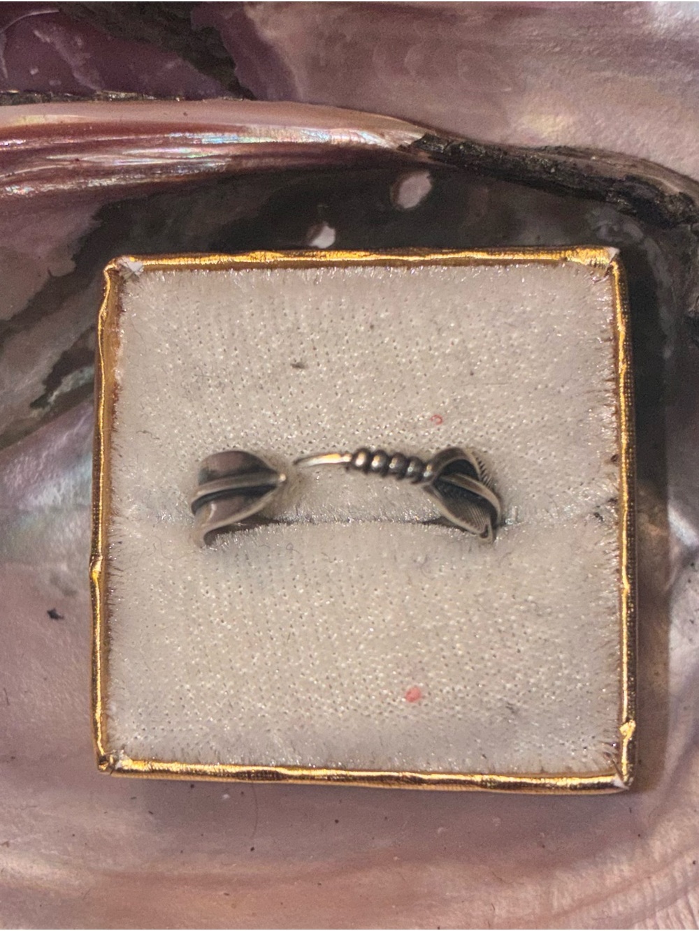 Feather-Textured Sterling Silver Ring-adjustable - Picture 6 of 8